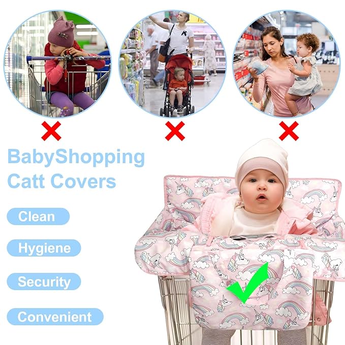 Pink Shopping Cart Cover for Baby 2-in-1 High Chair Cover with Safety Harness Multifunctional Unicorn Pattern Cart Covers for Babies Soft Padded Grocery Cart Cover for Baby Boy Girl