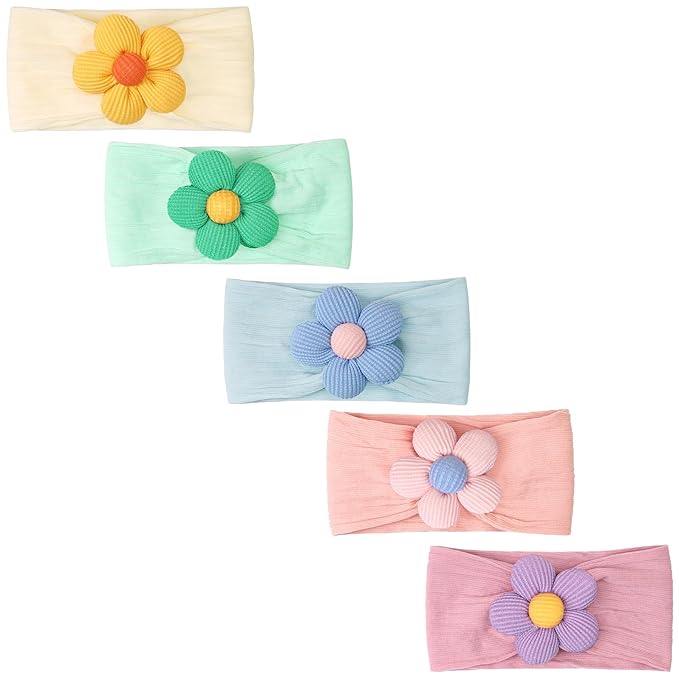 CÉLLOT 5 Pcs Baby Flower Headbands Baby Girls Nylon Headbands Soft Hairbands Hair Accessories for Newborn Infant Toddler Kids(Vibrant Color