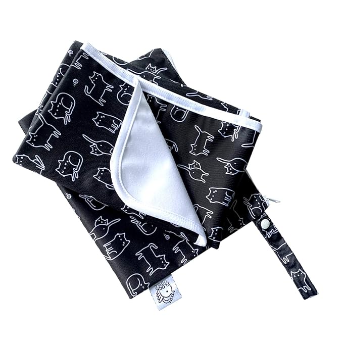 Flockthree Waterproof Baby Diaper Changing Pad with Storage Bag (28.7" X 19.7") Washable Wipeable Reusable Leak Proof Diaper Travel Mat Station Changing Mattress Liner Cribs Bed Cover, Cats
