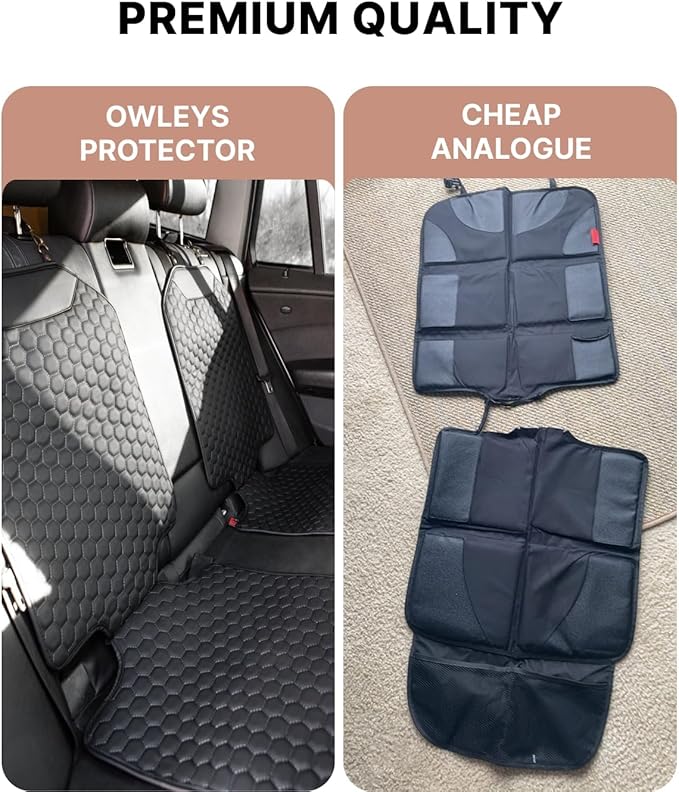 Owleys Premium Leather Car Seat Protector 2 Pack for Child Cover from Dirt - Infant Protector for Back/Front Booster Protector Under Baby Car Seat Waterproof Black
