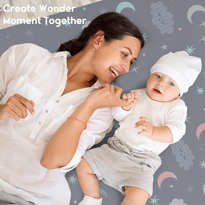 Yoofoss Pack and Play Sheets Fitted, Mini Crib Sheets 2-Pack for Pack N Play Mattress, Stretchy Playard Sheet, Soft and Breathable (Cloud)