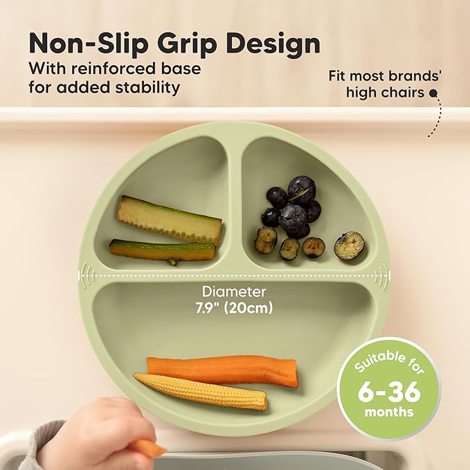 KeaBabies Suction Plates for Baby, Toddler - 3-Pack 100% Silicone Toddler Plates with Suction, Divided, BPA-Free Baby Led Weaning Essentials for Kids, Dishwasher, Microwave Safe, Durable (Forest)
