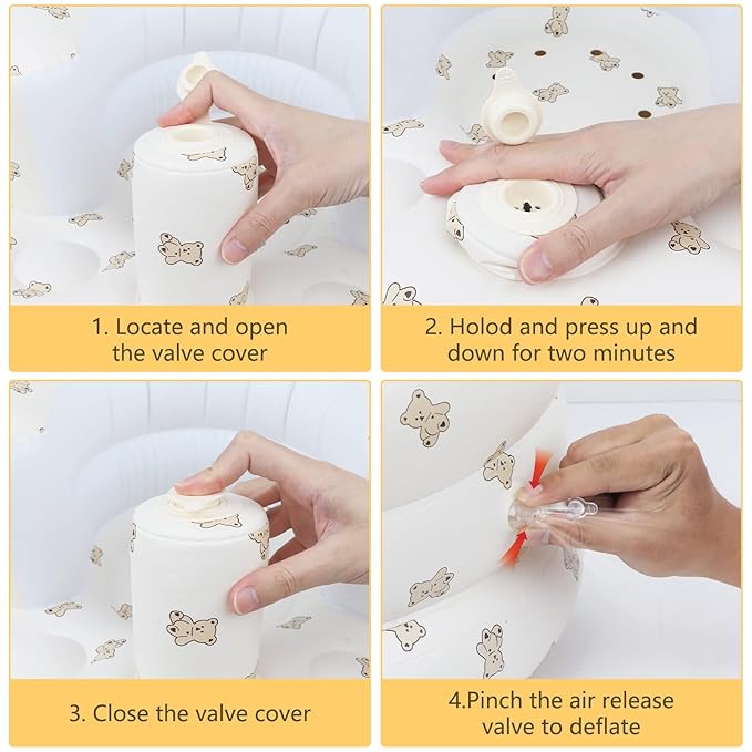 Baby Inflatable Seat for Twins Babies 3 Month and Up, Side-by-Side Double Inflatable Floor Chair for Sitting Up with Built in Air Pump, Blow Up Baby Chair for Infants - Twins Bear