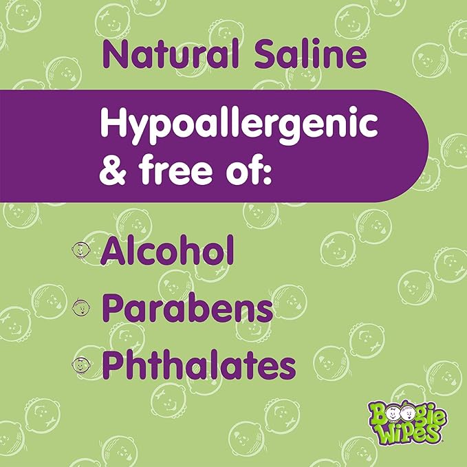 Saline Nose Wipes by Boogie, for Baby & Kids, Face, Hand & Body, Made with Vitamin E, Aloe, and Natural Saline, Grape Scent, 30 Count (Pack of 3)