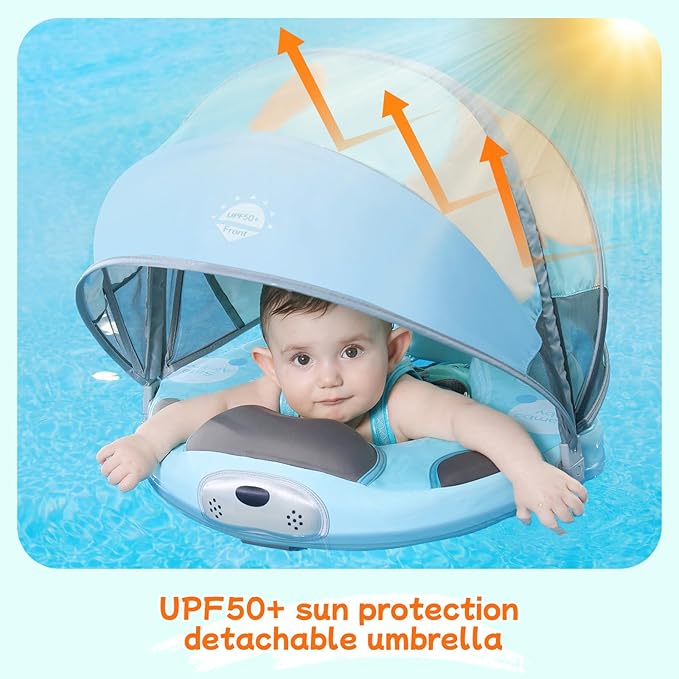 Mambobaby Float with Canopy and Tail New Upgraded Non-Inflatable Baby Pool Float Mambo Float Swim Trainer Solid Infant Swim Float Adjustable Pearl Foam Baby Swim Ring