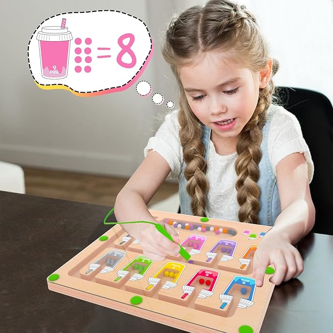 Magnetic Color and Number Maze, Montessori Wooden Magnet Puzzle Game Board for Toddlers, Learning & Education Toys for Preschoolers, Fine Motor Skills Toys for Boys Girls 3-5 Years Old