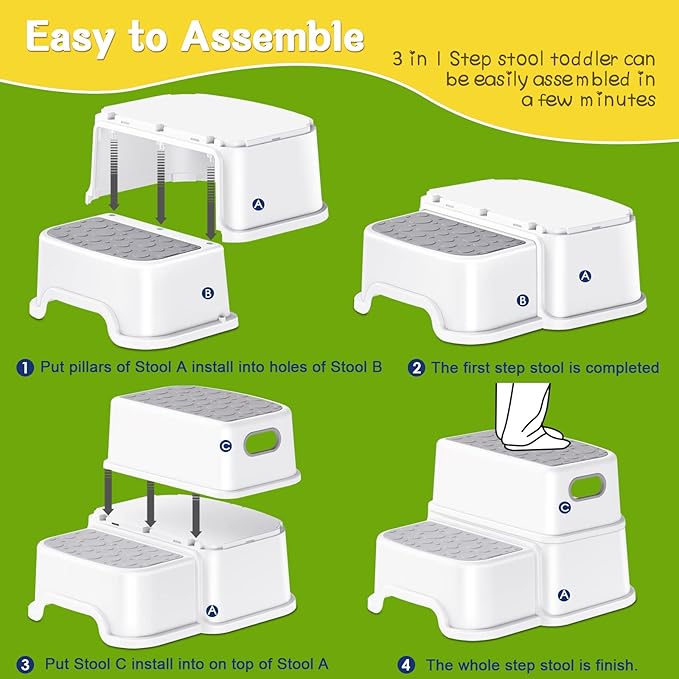 Toddler Step Stool,2 Step Stools for Kids with Anti-Slip Surface and Rubber Bottom, Kids Step Stool Poop Stool for Toilet Potty Training, Bathroom, Kitchen(Include 2 Ducks)