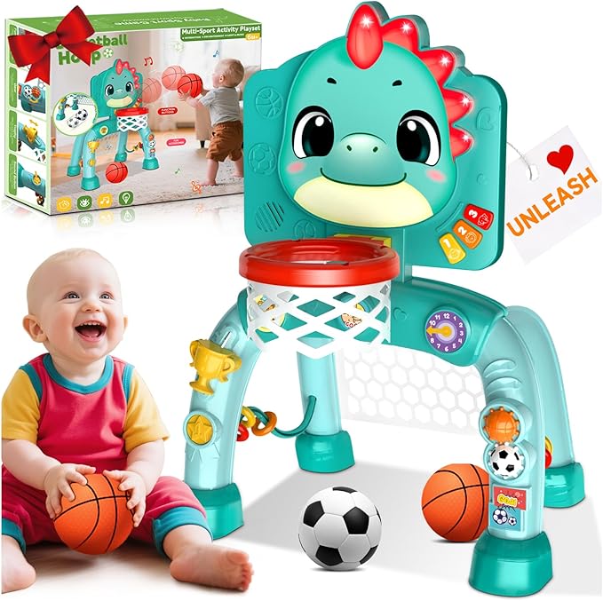 Zerhunt Toddler Sports Gym Toys: Motor Skills Development Energy Release by Mini Basketball & Soccer with Music & Light for Indoor Outdoor - Idea Christmas Birthday Gift for Boys Girls Age 1-3