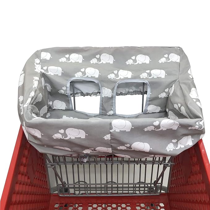 Portable Shopping Cart Cover, High Chair and Grocery Cart Covers for Babies, Kids, Infants & Toddlers, Attached Carry Bag (Simple White Elephant)