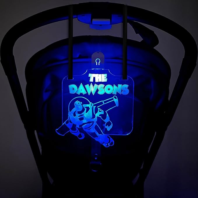 Personalized Night Light Stroller Name Tag, Mouse Ears Sign, Light up Family Stroller Sign for Theme Parks, Amusement Park Family Sign (Style 2)