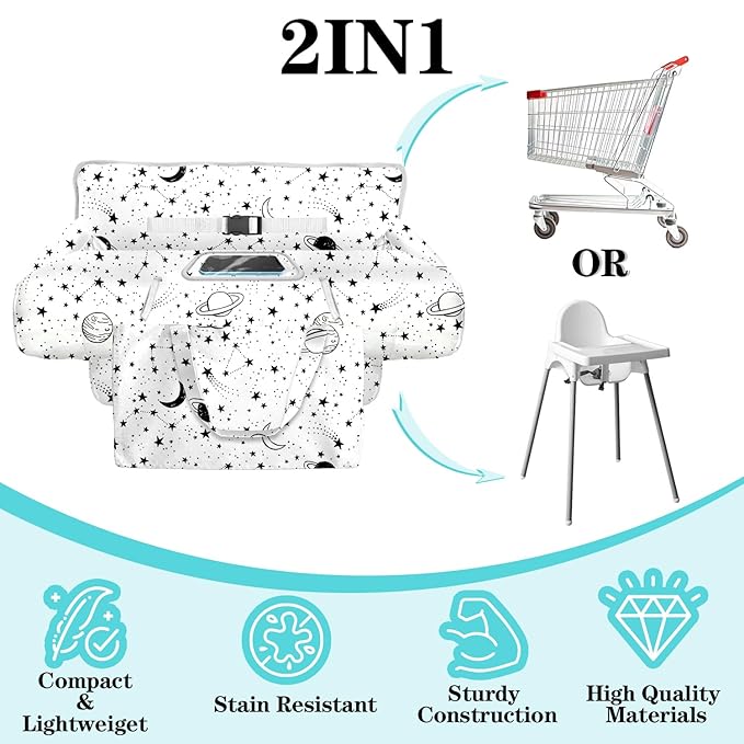 Shopping Cart Cover for Baby Girl Boy 2-in-1 High Chair Water Resistant High Chair Cover w/Phone Pouch Pocket Gender Neutral Cart Cover for Babies Padded Grocery Cart Cover for Baby