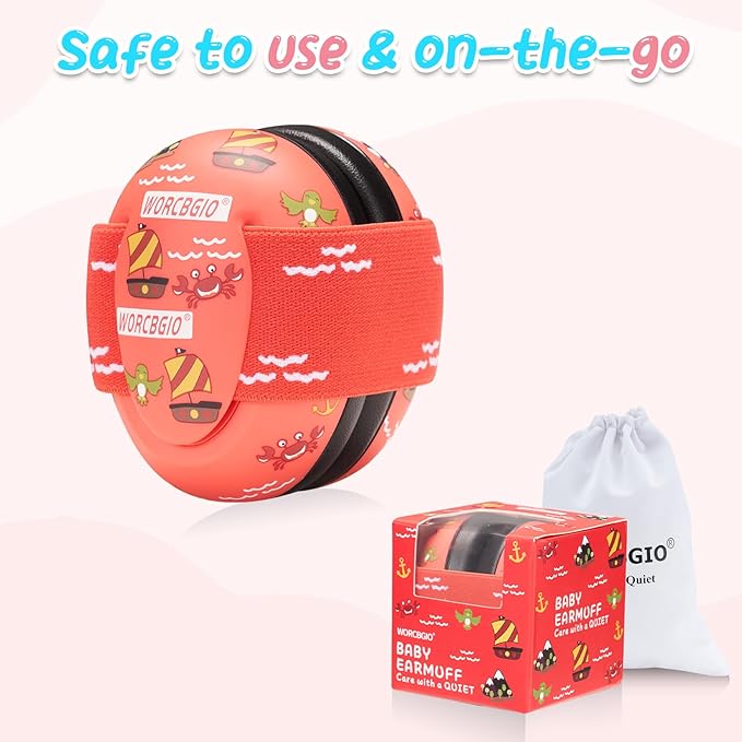 Infant Ear Protection Noise Cancelling Baby Ear Muffs, Toddler Hearing Protection with Adjustable Elastic Headband，Sailboat