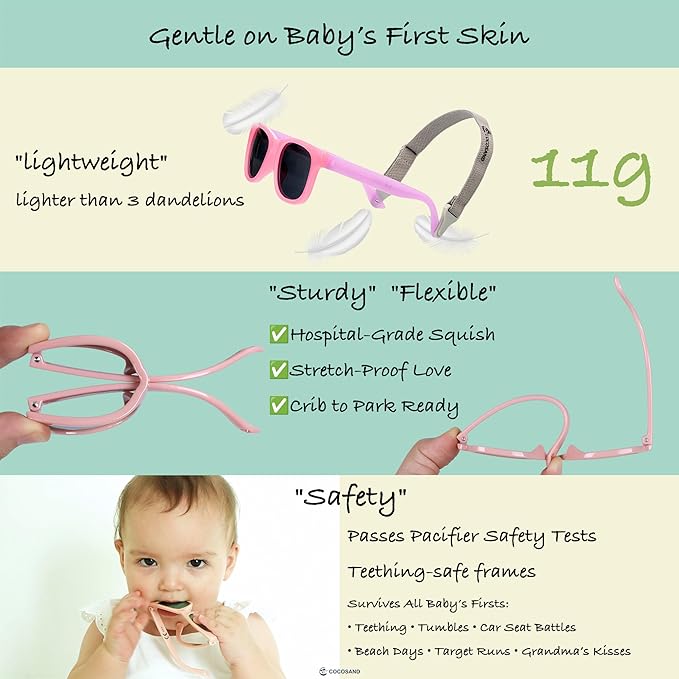 COCOSAND Flexible Polarized Baby Sunglasses with Strap UV Protection for Toddler Infant Girl Boy Age 0-24 Months