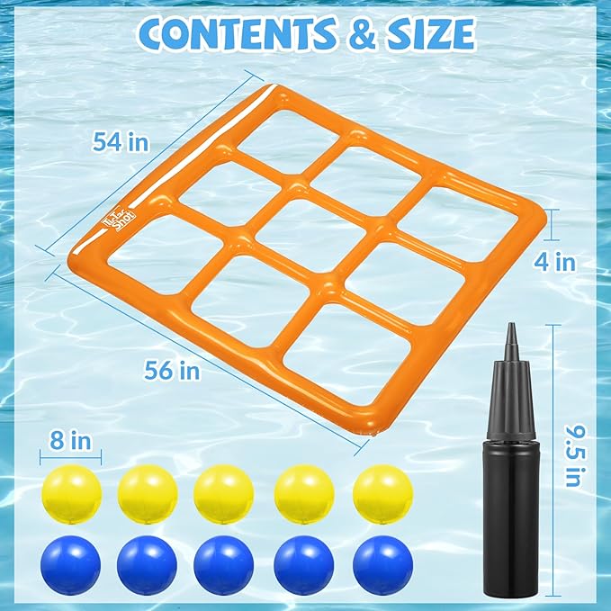 Pool Toys Games Set- Tic-Tac-Toe Inflatable Pool Toy with 10 Balls - for Adults Teens Kids 2-10 Players