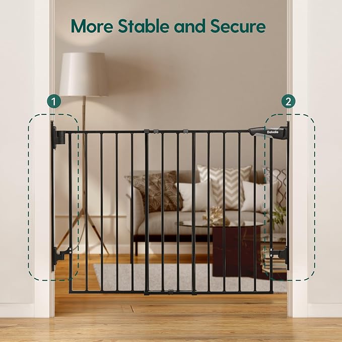 Babelio 27-45" No Bottom Bar Baby Gate with Easy Installation, 2-in-1 Auto Close Design, Suitable for The House, Stairs, and Doorways, Safety Pet Gates with Large Walk-Thru Door, Black