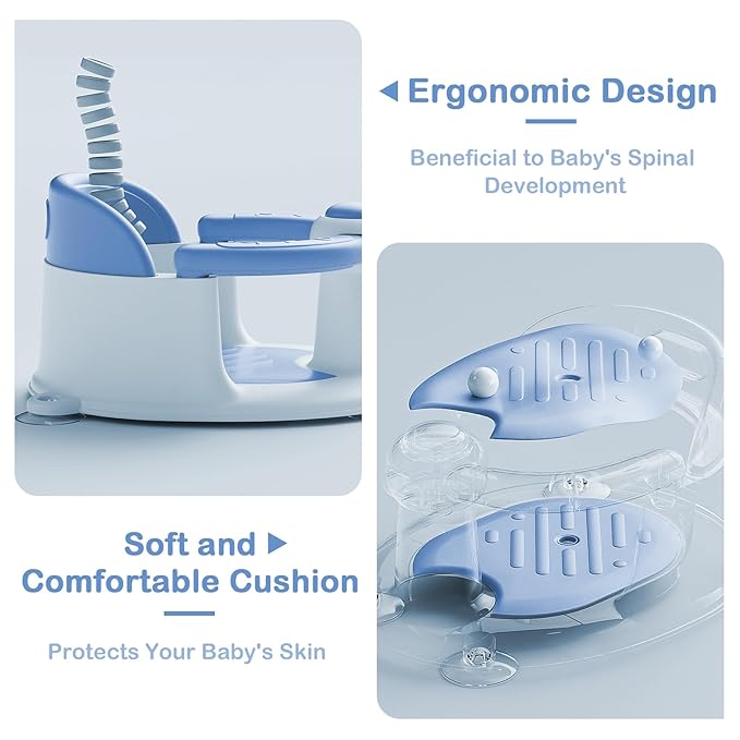 Baby Bath Seat for Babies 6 Months & up,3 Baby Bath Toys,Non-Slip Baby Bath Seat, Safe & Comfortable Baby Bath Support, Blue