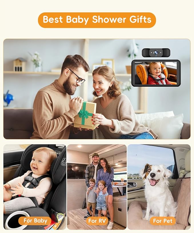 BC1 Baby Car Camera, 4.5" 1080P HD Screen & 3X Zoom, IR Night Vision Car Baby Monitor with Adjustable Brightness, Easy Install Car Seat Camera for Babies & Pets to Drive Safely