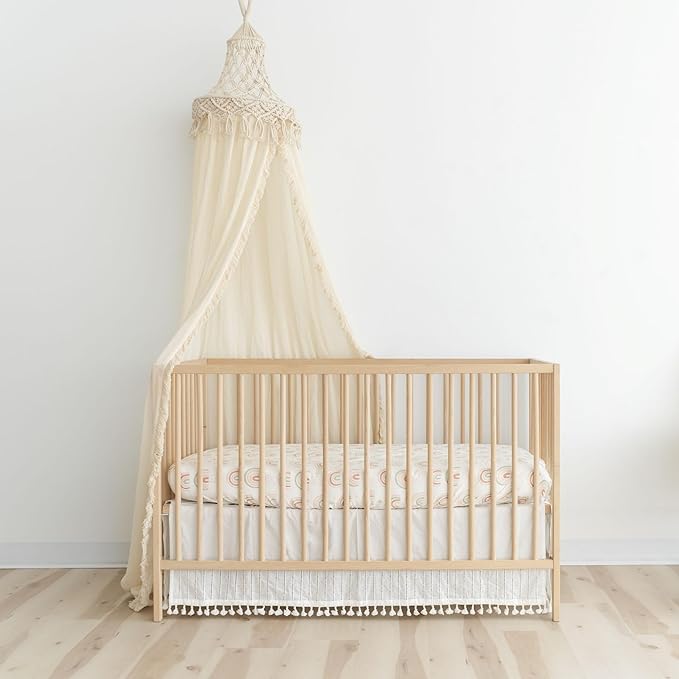 Crane Macrame Baby Crib Canopy, 118" Tall, Boho Nursery Decor, Play Room Canopy for Girls & Boys