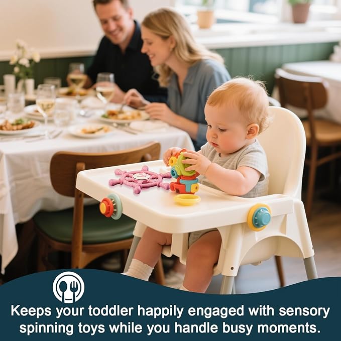 Bathtub Suction Spinner Toys - Silicone Bath & Highchair Sensory Toys for Babies & Toddlers, Novelty Spinning Top with Suction Cup, Car Window Travel Toys (Ship Steering Wheel Toy - Pink)