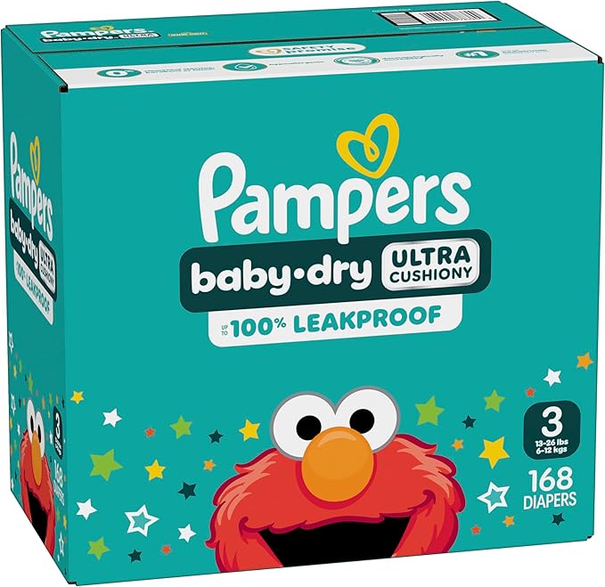 Pampers Diapers - Baby Dry - Size 3, 168 Count, Absorbent Disposable Infant Diaper (Packaging May Vary)