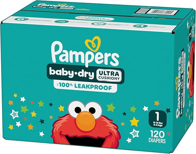 Pampers Diapers - Baby Dry - Size 1, 120 Count, Absorbent Disposable Infant Diaper (Packaging May Vary)