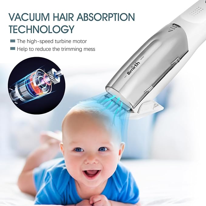 Bimirth Baby Hair Clipper with Vacuum - Hair Trimmer for Kids and Toddlers - Waterproof, Rechargeable, Cordless Hair Cutting Machine for Children (with Bag)