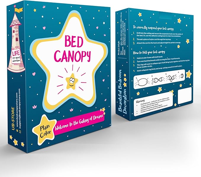 Blue Canopy for Girls Bed - Princess Mosquito Net Room Decor - Kids & Baby Bedroom Tent - 1 Opening Canopy Bed & Hanging Kit Included