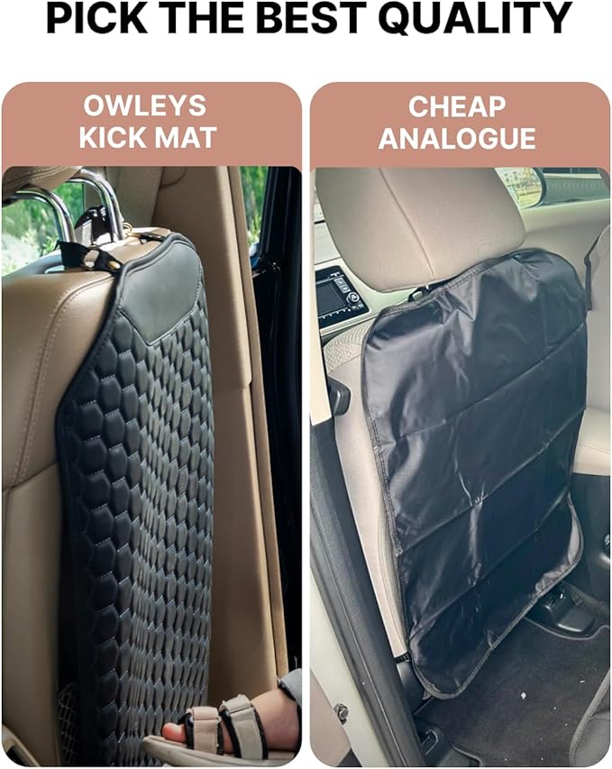Owleys Premium Leather Car Seat Protector for Back Seat - Back Seat Cover for Kids - Car Kick Mat - Back of Seat Protector for Kids Feet Car Seat Back Protector - 1 Pc Black