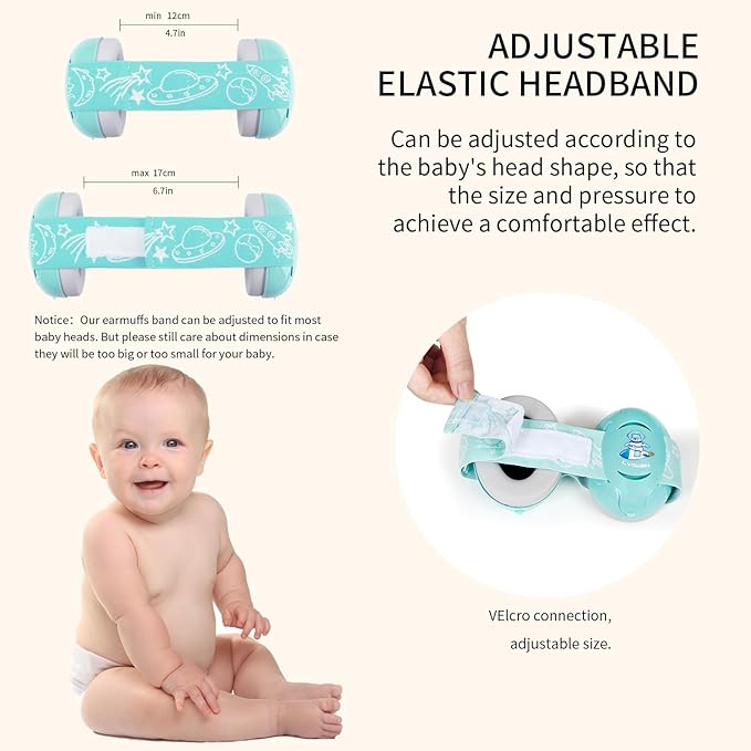 LYSIAN Aqua Baby Ear Muffs Noise Cancelling Headphone for Infants with Elastic Headband, Hearing Protection Kid Earmuffs for Sleep, Parade, Festival, Games,Travel, Fireworks
