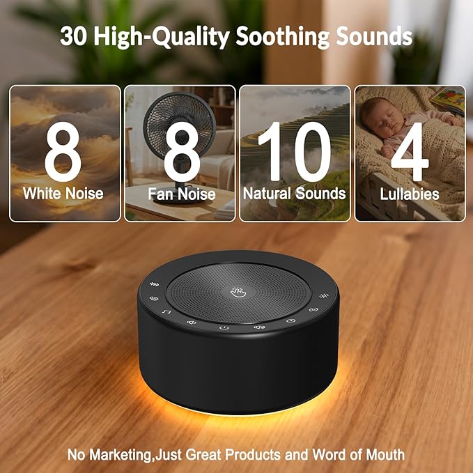 Nursery Lamp with Sound Machine, Mood Lighting, 7 Colors Night Light, 30 Soothing Sounds, White Noises for Baby, Adults. Timer, Plug in, Memory Function, Touch Control