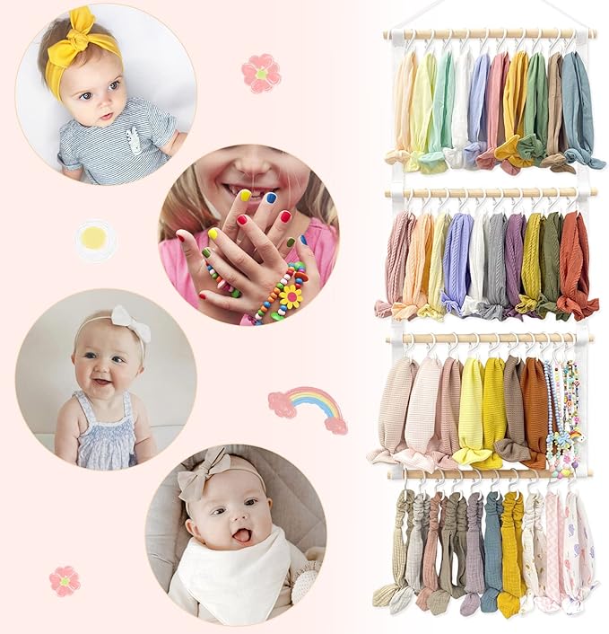 POVETIRE Headband Holder Hair Bows Organizer for Girls, Baby Hair Accessories Organizer Storage Wall Hanging Decor for Toddler Girls Room