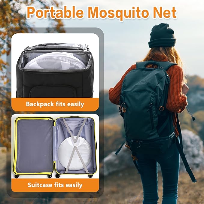 Pop Up Mosquito Net for Bed - Portable Mosquito Tent with Dense Mesh - Bed Tent with Easy Fold Durable Mesh for Camping, Travel, Bunk Beds and Home Protection (White Gery)