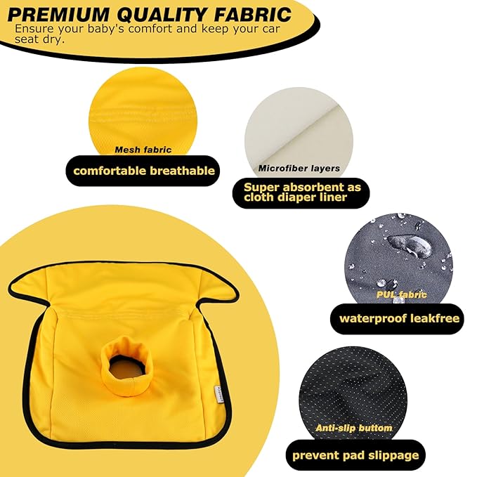 Piddle Pads, Multi-use and Leak Free Lines for Baby Stroller, High Chair & Car Seat, Waterproof Toilet Training Seat Covers for Toddles (Yellow, 1 Pack)