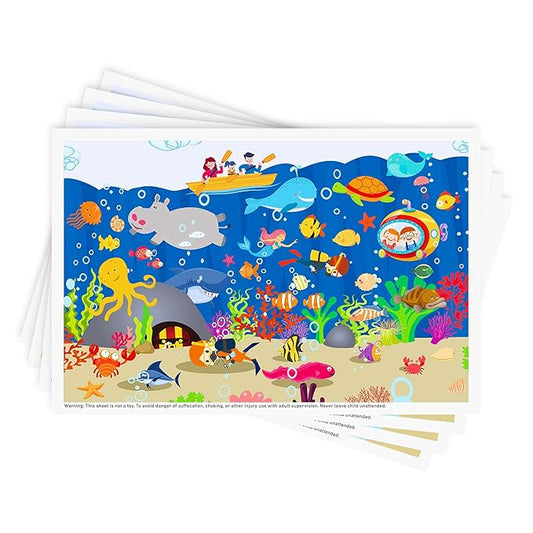Babebay Disposable Stick-on Placemats 40 Pack for Baby & Kids & Toddler, Sticky Placemats Restaurant Table Mats 12" x 18" (Seabed Scuba)