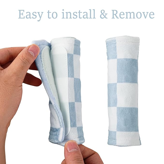 Carseat Strap Covers for Babies, Ultra Soft Double-Sided Use Shoulder Covers, 2 Pack Infant Seat Belt Covers for Car Seats/Strollers/High Chairs, for Baby Toddler Infant Boy Girl, Blue Checkered
