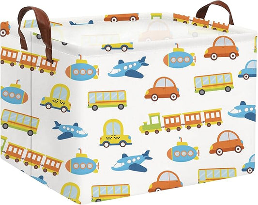 HIYAGON Kids Storage Basket Baby Boy Basket Cute Storage Bin Organizer Boxes Kids Toy Rectangular Car Room Decor Book Shelf (Car)