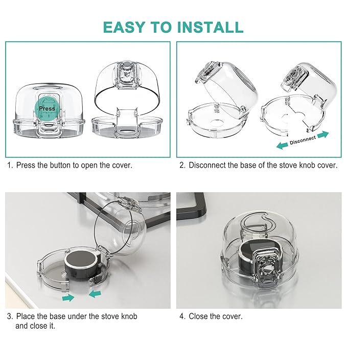Mom's Choice Gold Awards Winner - Stove Knob Covers for Child Safety (5 + 1 Pack) Double-Key Design and Upgraded Universal Size Gas Knob Covers Clear View Childproof Oven Knob Covers for Kids and Pets