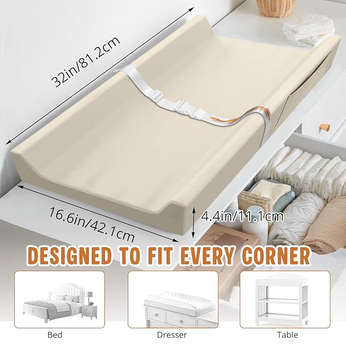 Vegan Leather Baby Changing Pad, Waterproof & Wipeable Soft Diaper Changing Mat 32“ x 16.6" Comfortable Infant Changing Station for Dresser & Table