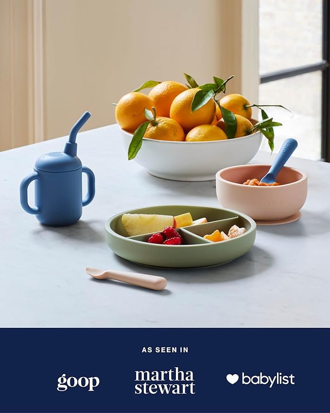 Lalo Suction Plates - 2 Pack, 100% Silicone Non-Toxic BPA-Free Baby Plates with Suction Base To Prevent Accidental Tip-Overs - Suction Plates for Toddlers With Three Divided Sections - Lavender