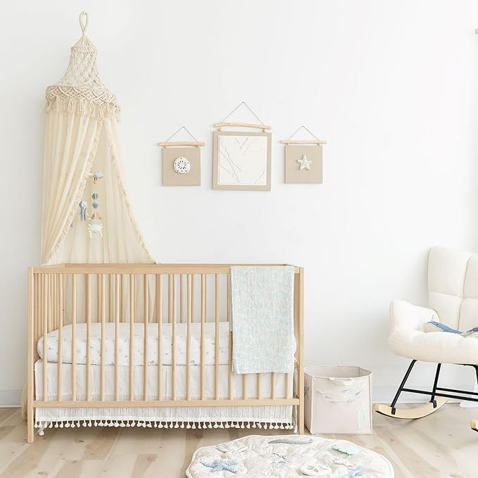 Crane Macrame Baby Crib Canopy, 118" Tall, Boho Nursery Decor, Play Room Canopy for Girls & Boys