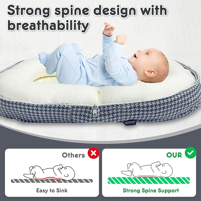 Baby Lounger, Foldable Portable Infant Lounger, Baby Nest Cover, Suitable for 0-24 Months Newborn Baby Lounger,Home Travel Dual-Purpose Baby Nest (Beige)