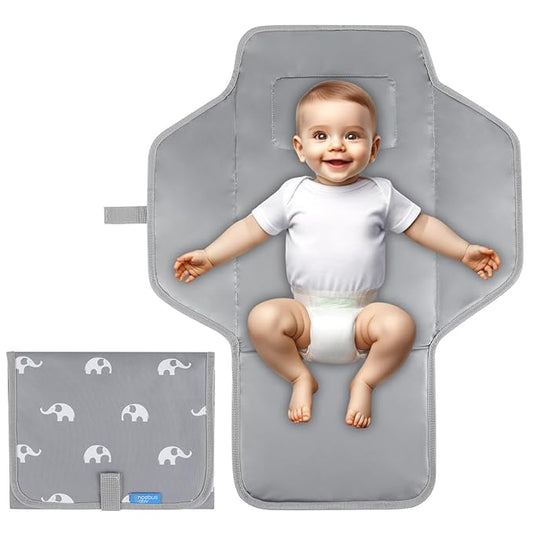 Portable Changing Pad Travel - Reusable Diaper Changing Mat with Built-in Pillow - Lightweight & Foldable Changing Station(Cute Elephant)
