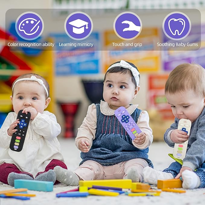 Chuya Silicone Baby Teether Chew Toy for Babies 0-6 Months 3-24 Months, Teething Relief Baby Toys for Infants Remote Control Shape (3 Pack)