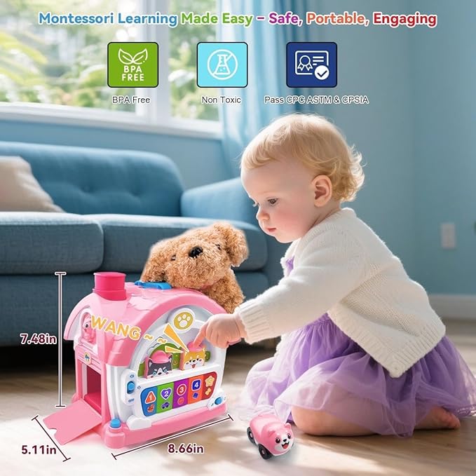 Toys for 1+ Year Old Girls – 9-in-1 Montessori Musical Toddler Activity House with Lights, Sounds, Bilingual Learning, Ideal 1st Birthday Xmas Gifts for Girls Ages 1 2 3