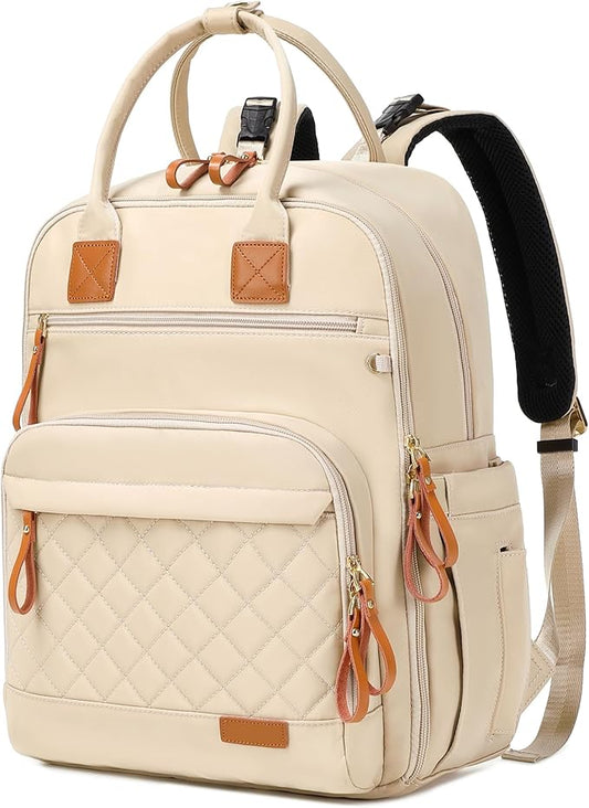 18 Pockets Diaper Bag Backpack with Waterproof Pockets and Stroller Buckle, Convertible Tote Bag (Beige, Large)