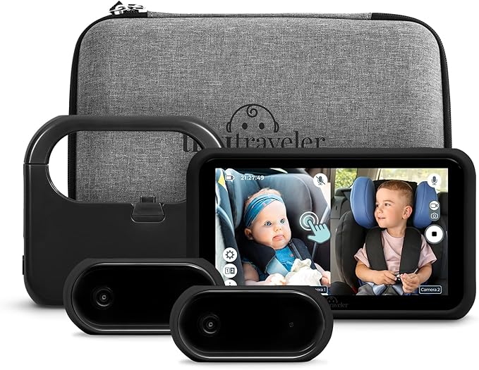 Tiny Traveler Baby Car Camera for 2 Kids, Touch Screen Baby Car Monitor with Power Bank, No WiFi Baby Camera for Car Home Travel, Rear-Facing Car Seat Monitor Night Vision Baby Reminder Alert - Black