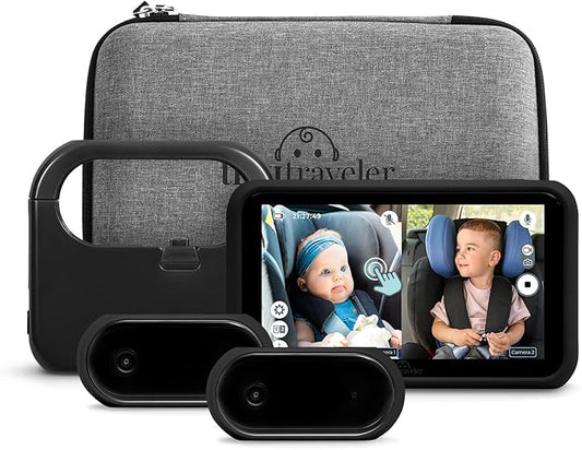 Tiny Traveler Baby Car Camera for 2 Kids, Touch Screen Baby Car Monitor with Power Bank, No WiFi Baby Camera for Car Home Travel, Rear-Facing Car Seat Monitor Night Vision Baby Reminder Alert - Black