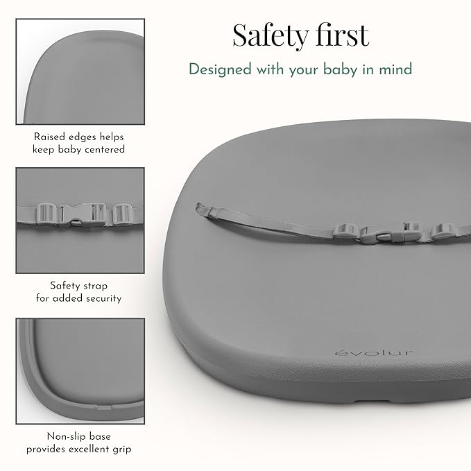 Evolur Eva Baby Changing Pad in Dark Gray, Soft, Lightweight and Portable Changing Pad, Fits All Changing Table, Waterproof Firm Padding