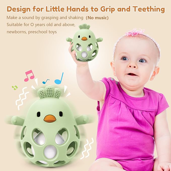 MCGMITT Baby Teething Toys for 3-6 Months, Easy Grasp Silicone Infant Rattle Teether Toy for 0-12 Months, BPA-Free Food Grade Baby Montessori Sensory Toys, Soft Infant Chew Toys for Teething Relief