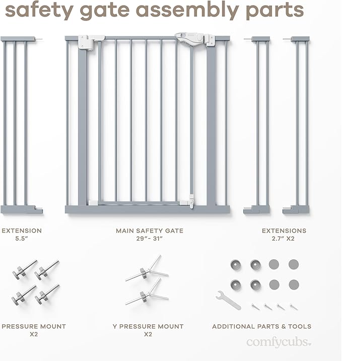 Comfy Cubs Baby Safety Gate with 3 Extensions - Adjustable 42" x 1.9" x 30" Q195 Steel Doorway Barrier - Powder-Coated Finish for Stairs and Doorways - Walk-Through Design Pet Gate - Pacific Blue